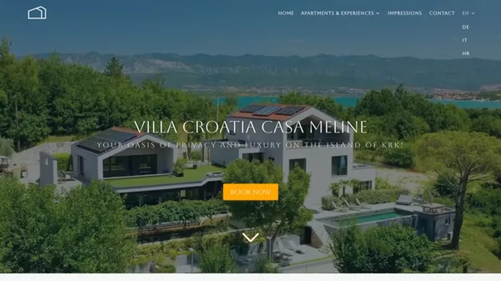 Actual Casa Meline website view, a landing page example featuring the villa.